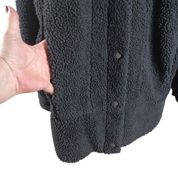 Levi’s Black Sherpa Fleece Teddy Jacket Sz L Full Zip Snap Faux Fur Lined Coat - Picture 5 of 11